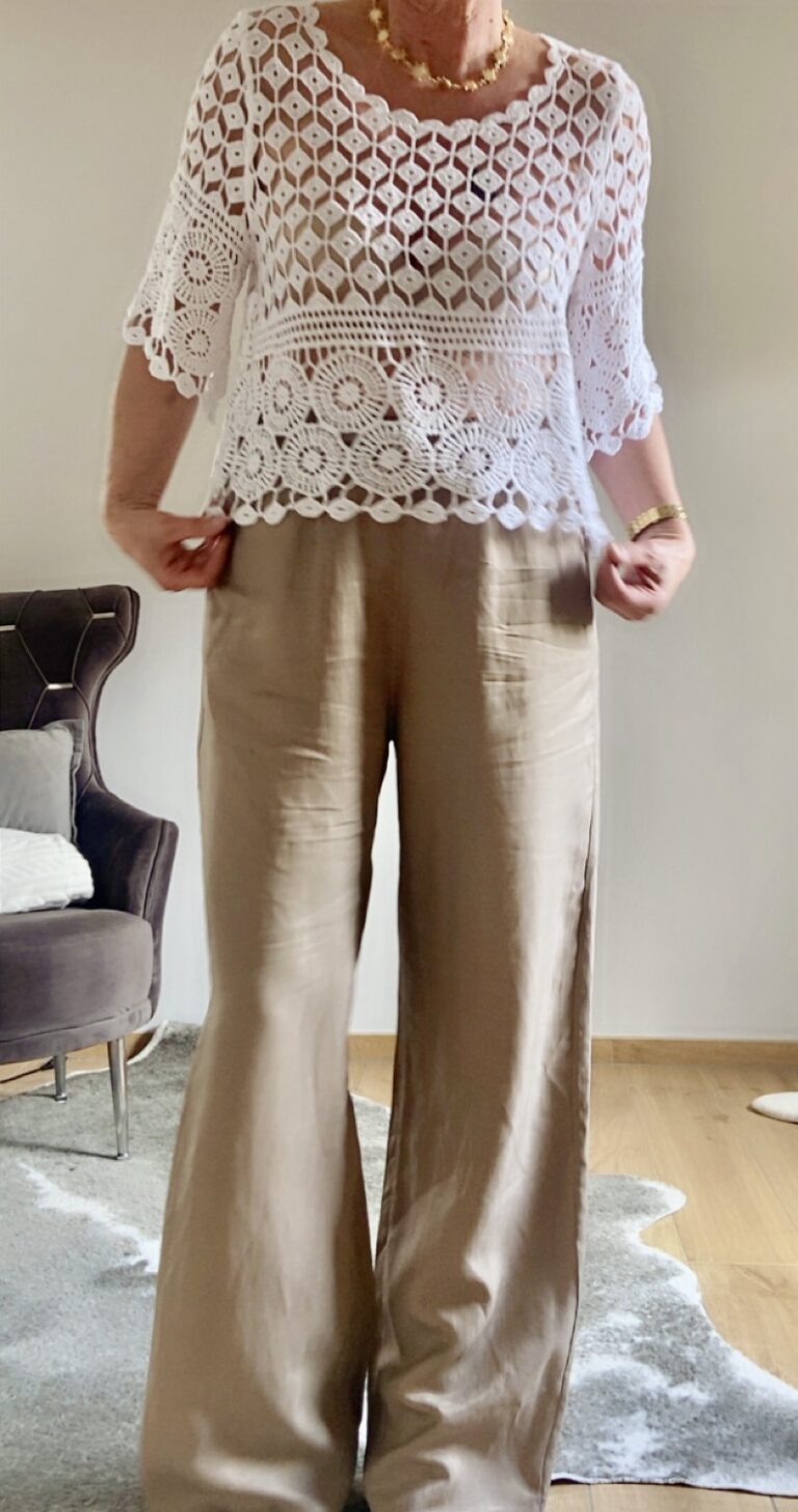 Häkelshirt Weiß, Hellblau