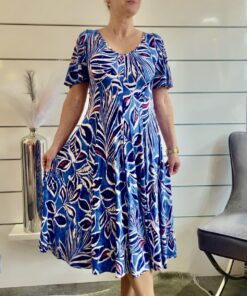 Kleid Allover-Print Blau/Weiß/Pink