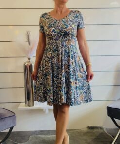 Kleid Allover-Print  Blau/Grün/Naturtöne