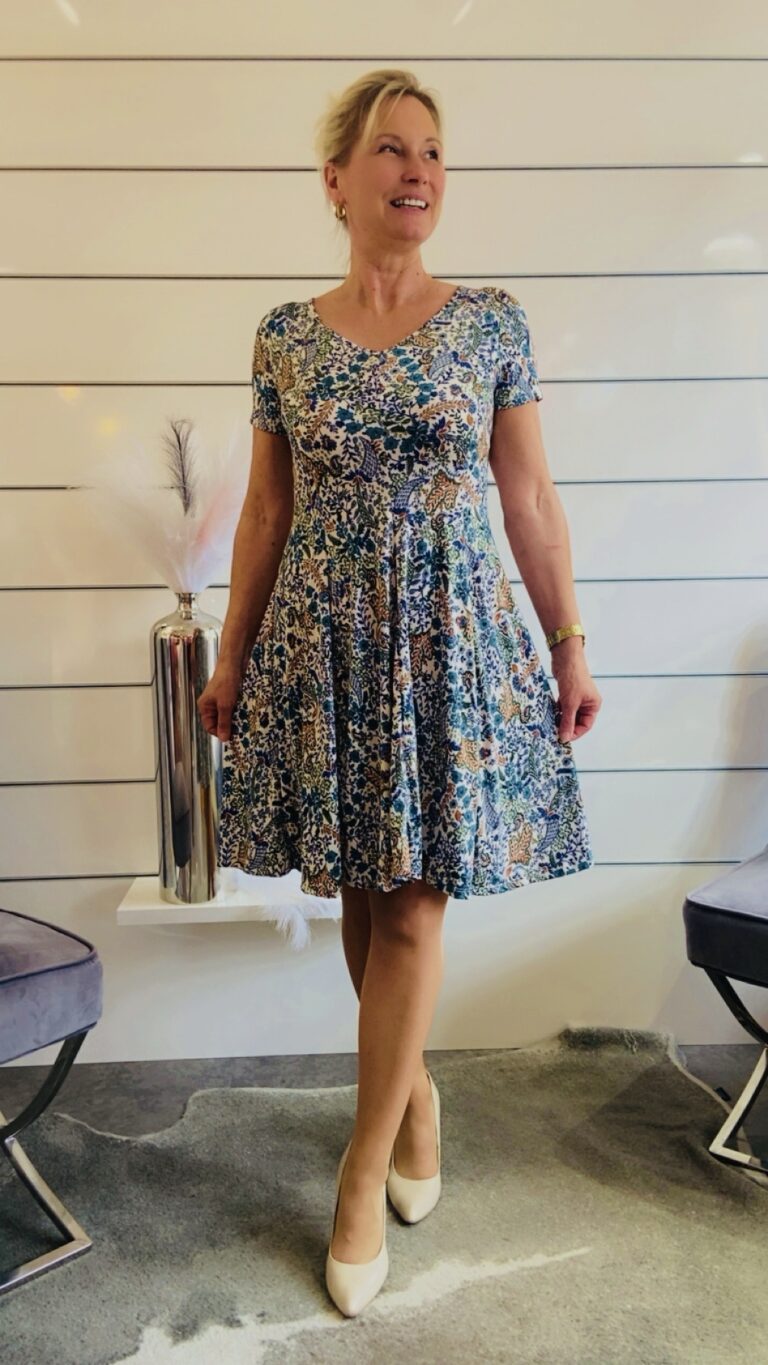 Kleid Allover-Print  Blau/Grün/Naturtöne