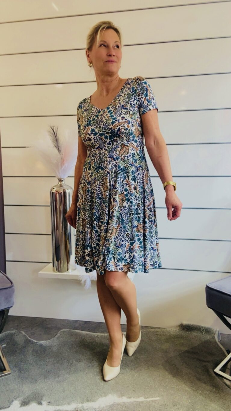 Kleid Allover-Print  Blau/Grün/Naturtöne