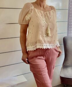 Bluse mit Stickereien, Perlen und Glitzer