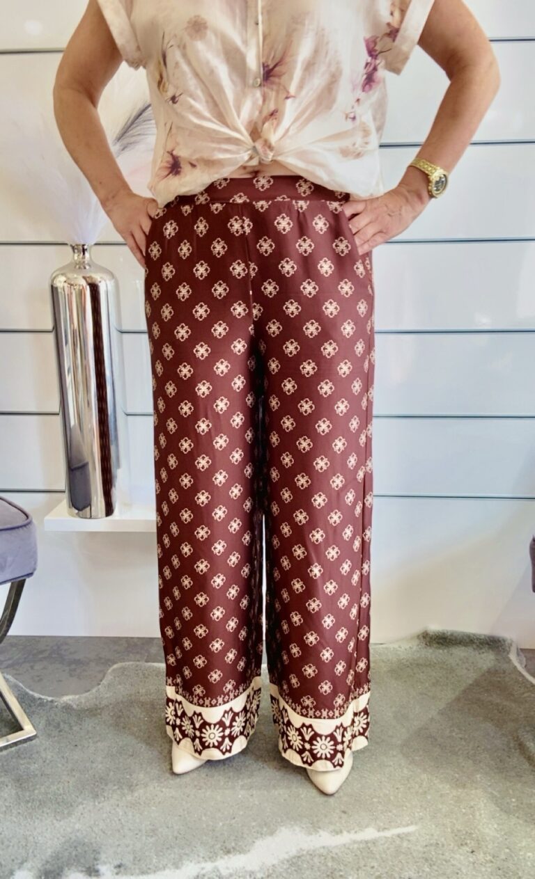 Palazzo-Hose Braun mit Allover-Print / Wide-Leg Sommerhose