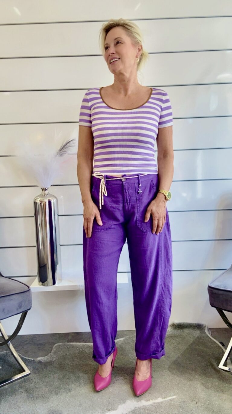 Lila Leinenhose mit Wide Leg und Bindeband / Sommerhose