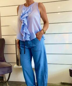Alternative view of Leichte Wide-Leg Jeanshose mit Bindeband - Hellblau