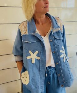 Alternative view of Jeansjacke  mit Spitze und Häkelblüten
