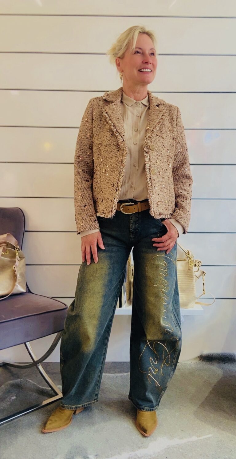 Pailletten-Tweedblazer Beige