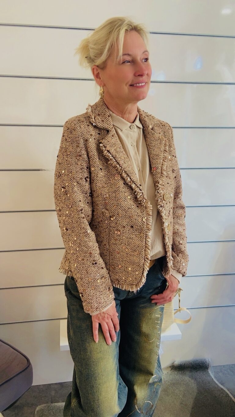 Pailletten-Tweedblazer Beige