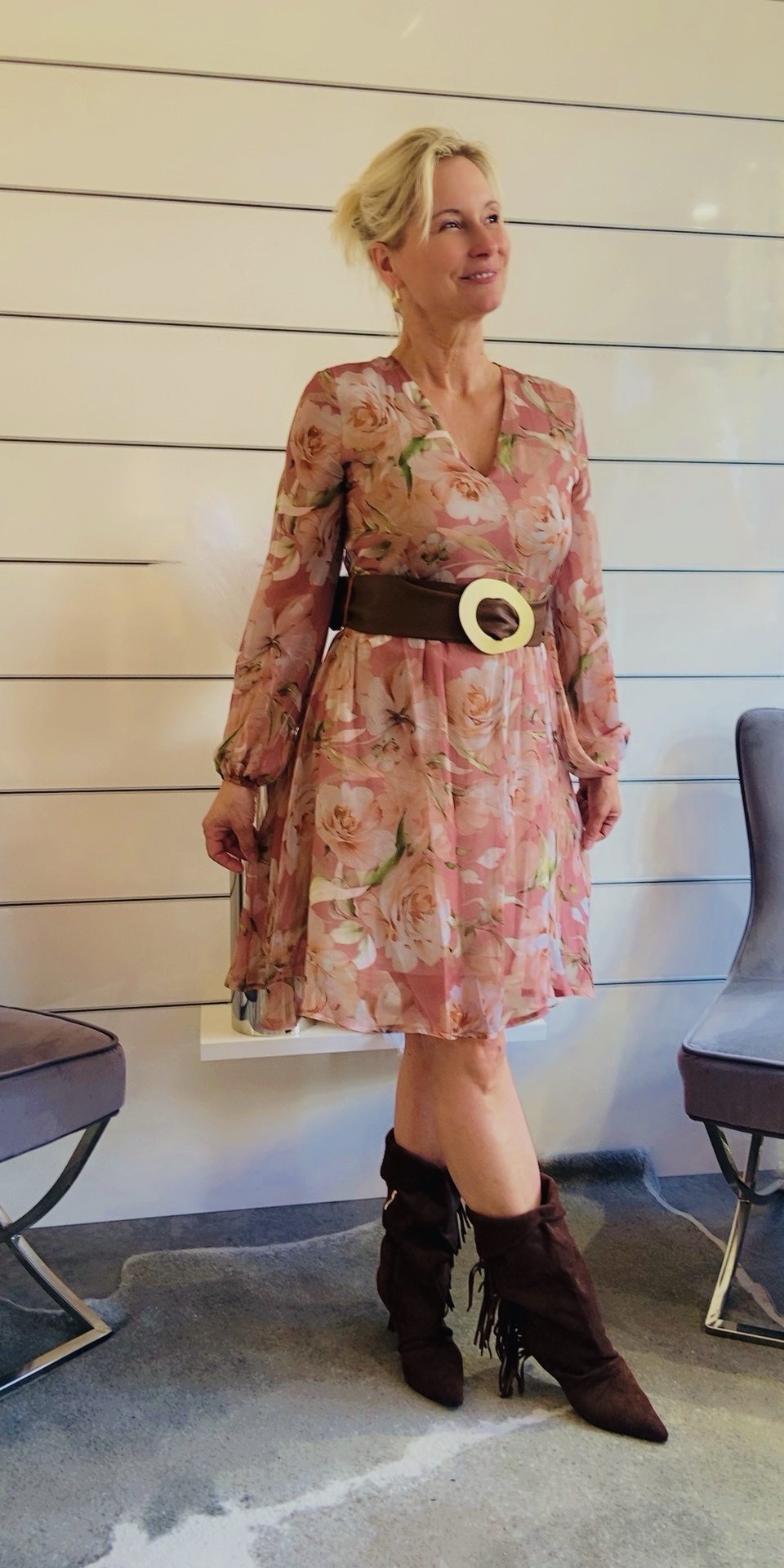 Chiffonkleid mit Rosenmuster