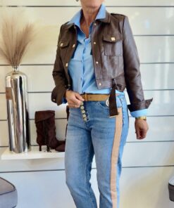 Denim Jeans mit braunen Seitenstreifen