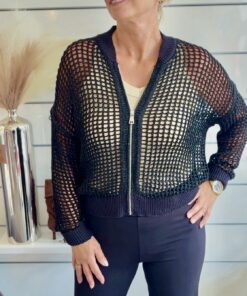 Alternative view of Schwarzer Netzstrick-Blouson Damen
