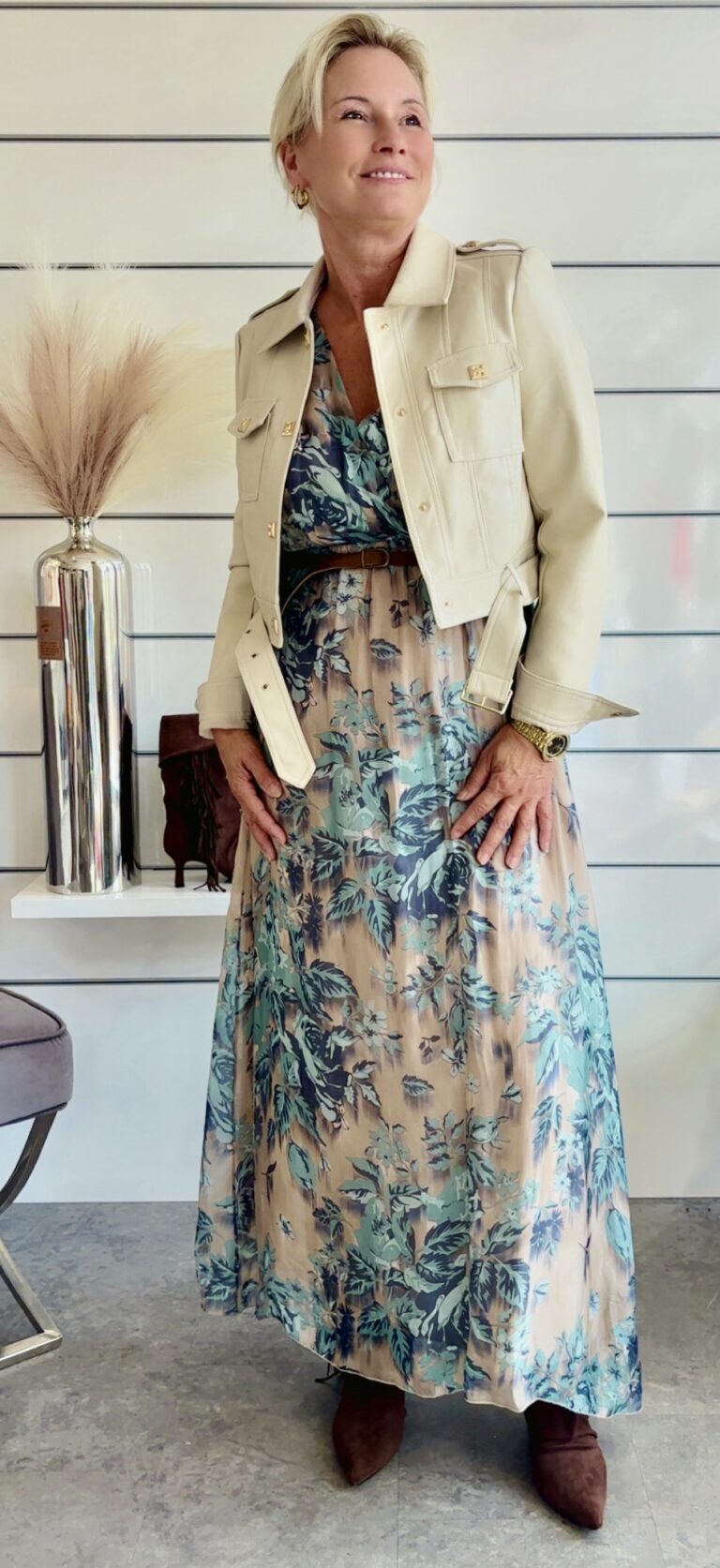 Maxikleid mit Seide und floralem Print