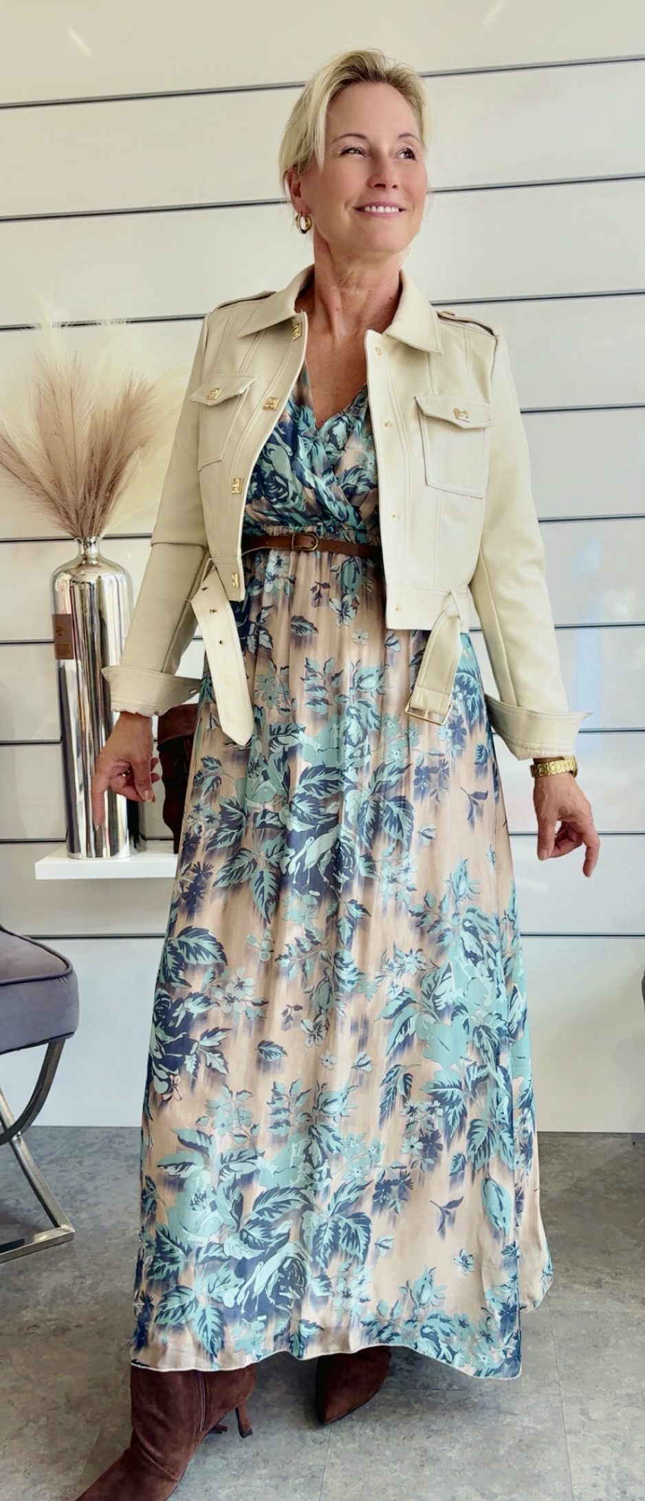 Maxikleid mit Seide und floralem Print