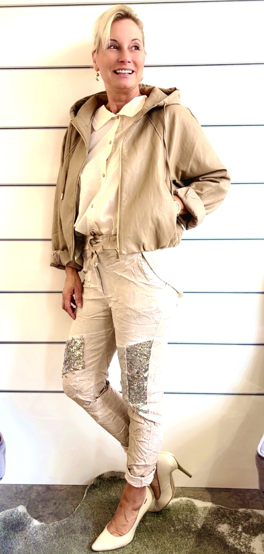 Oversize Jacke in Lederoptik mit Kapuze