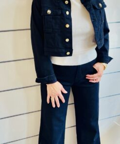 Schwarze Wide-Leg Jeans Damen mit Logo-Detail