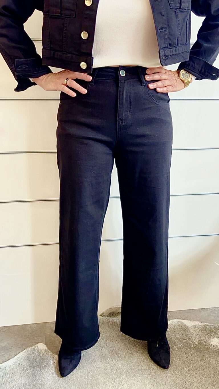Schwarze Wide-Leg Jeans Damen mit Logo-Detail