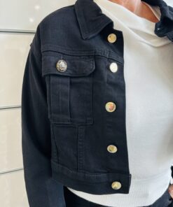 Alternative view of Kurze Jeansjacke Damen Schwarz mit goldenen Details