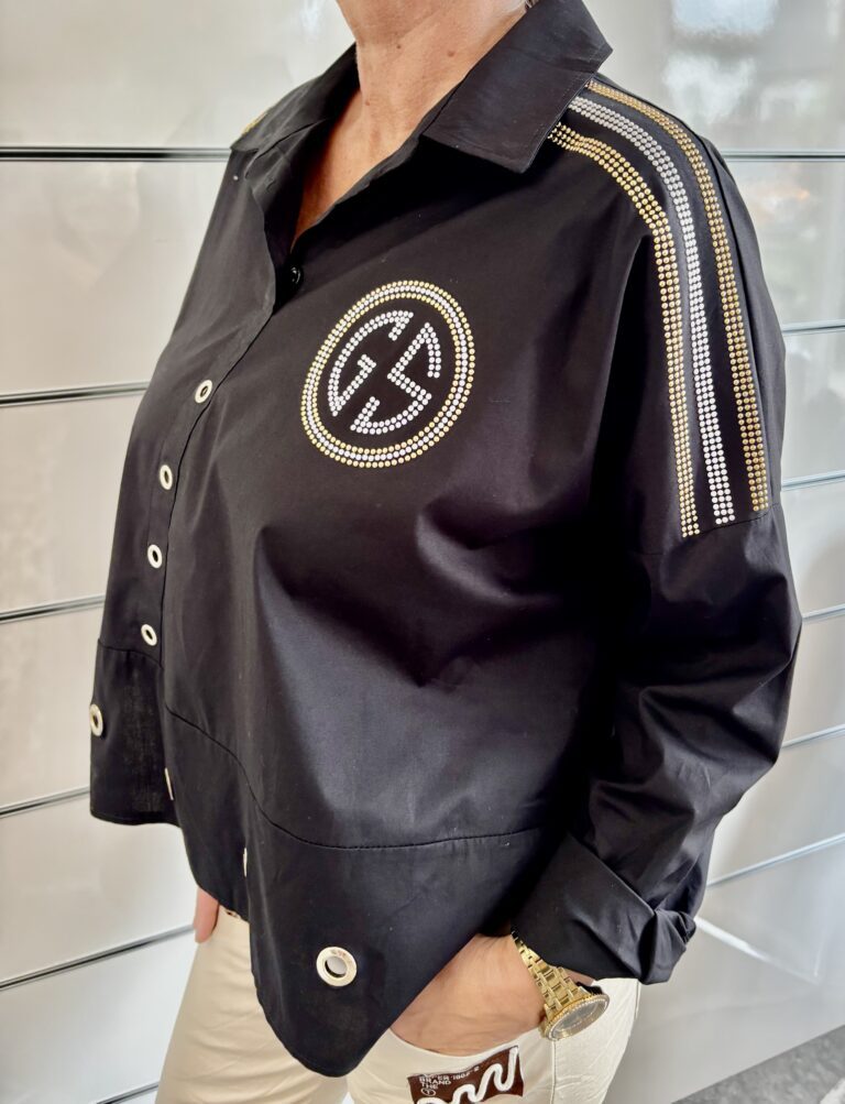 Bluse Schwarz mit Strass und Ösen