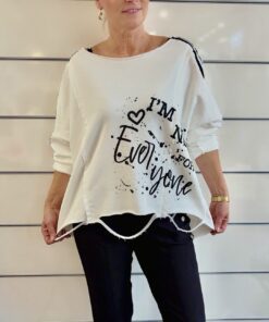 Alternative view of Weißes Langarmshirt mit Print und Kontraststreifen