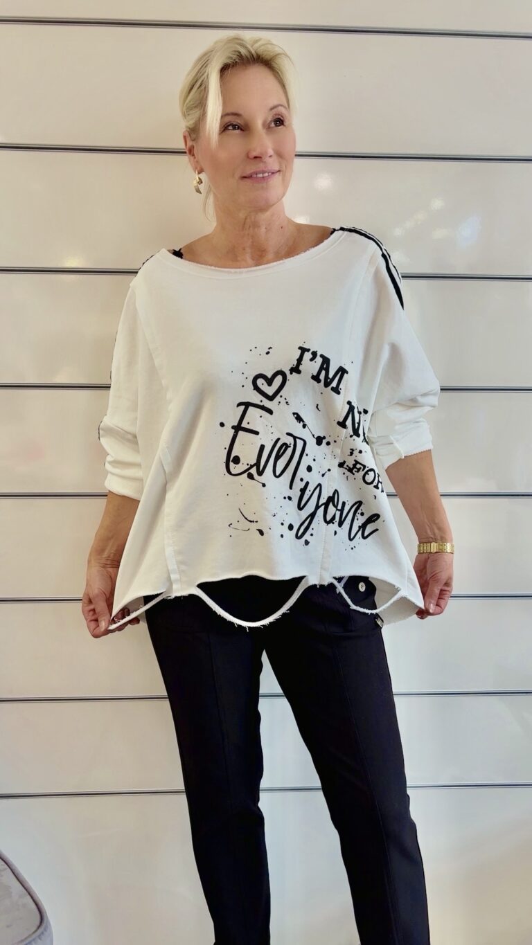 Weißes Langarmshirt mit Print und Kontraststreifen