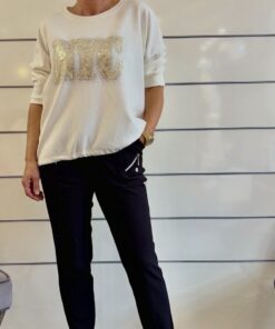 Langarmshirt mit Strass-Schriftzug
