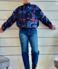 Alternative view of Samtiger Blouson mit außergewöhnlichem Karomuster – Dunkelblau-Schwarz-Rot