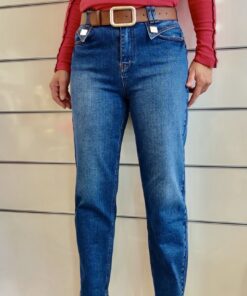 Damenjeans mit Gürtel – Jeanshose mit goldenen Details