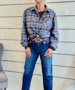 Karierte Bluse Blau-Braun mit Brusttasche
