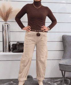 Cordhose mit Gummizugbund und Bindegürtel – Locker geschnittene Marlene-Hose im Jogger-Style