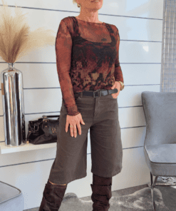 Transparentes Mesh-Shirt mit Allover-Print – Feminines Langarmshirt