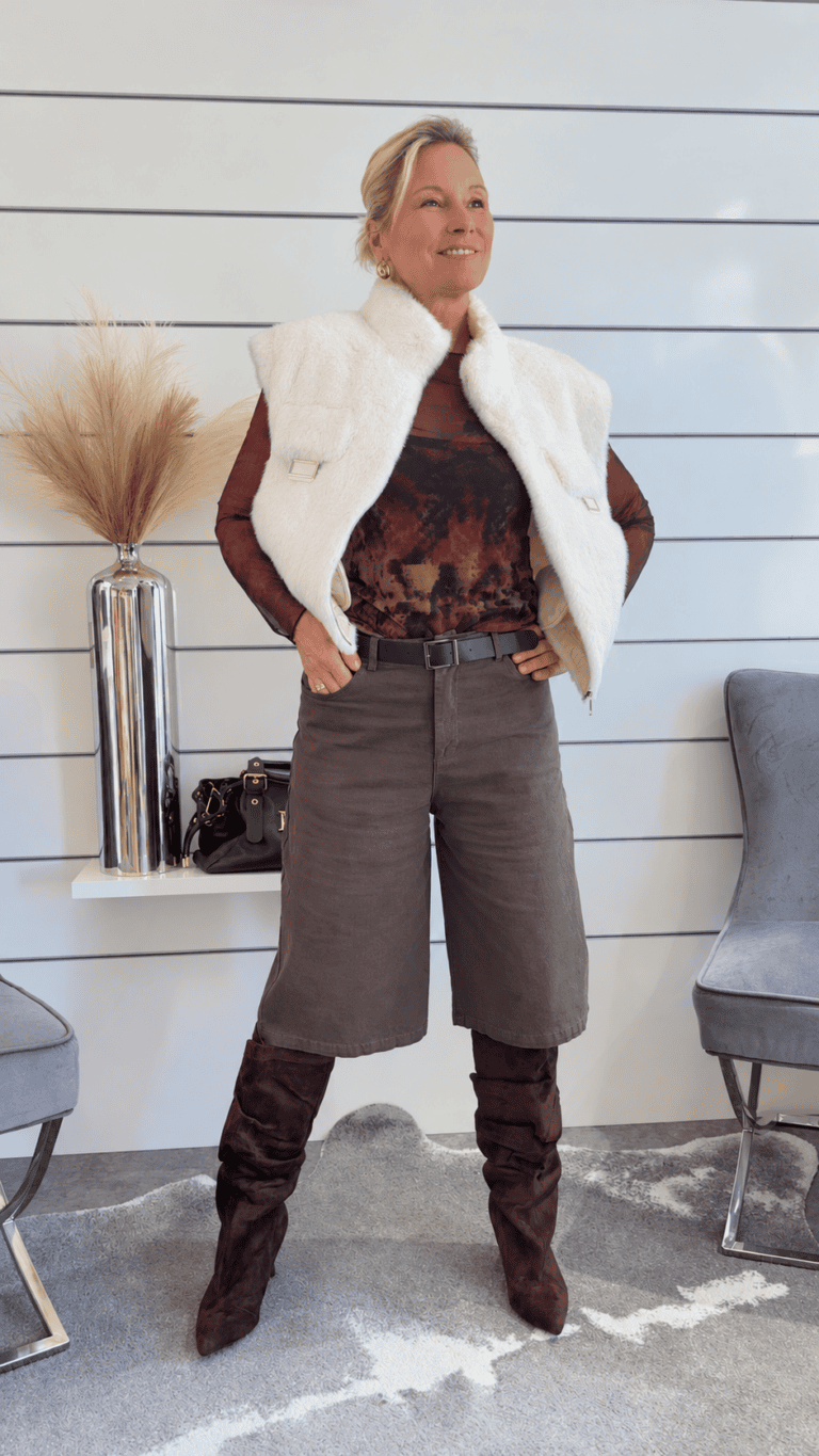 Transparentes Mesh-Shirt mit Allover-Print – Feminines Langarmshirt