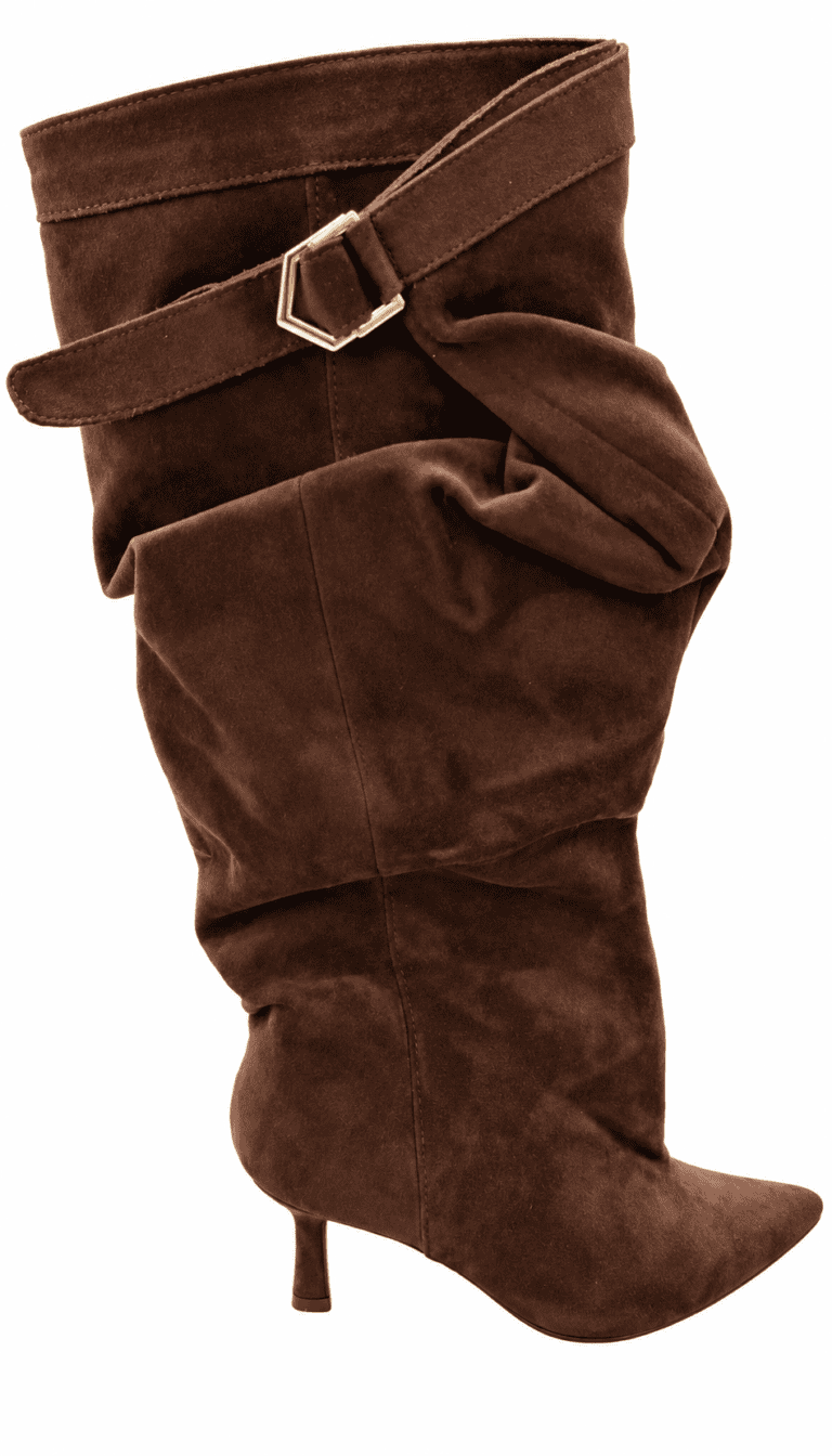 Elegante Stiefel in Veloursleder-Optik mit Schnalle – Dunkelbraun