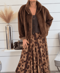 Eleganter Plisseerock mit Animal-Print in Braun – Fließender Midirock