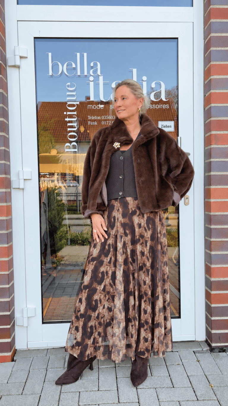 Eleganter Plisseerock mit Animal-Print in Braun – Fließender Midirock