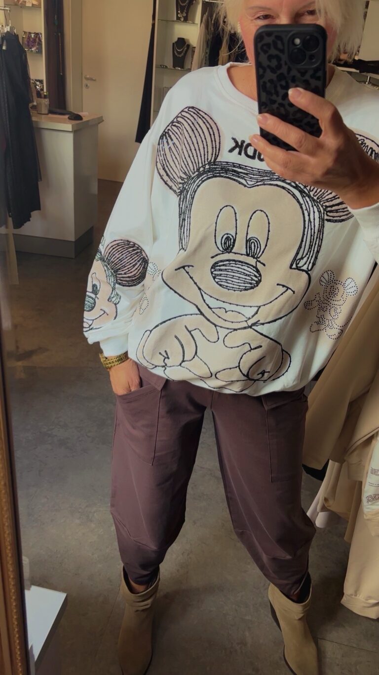 Trendiger Pullover mit Micky Maus Motiv & Glitzerplättchen – Weiß oder Schwarz