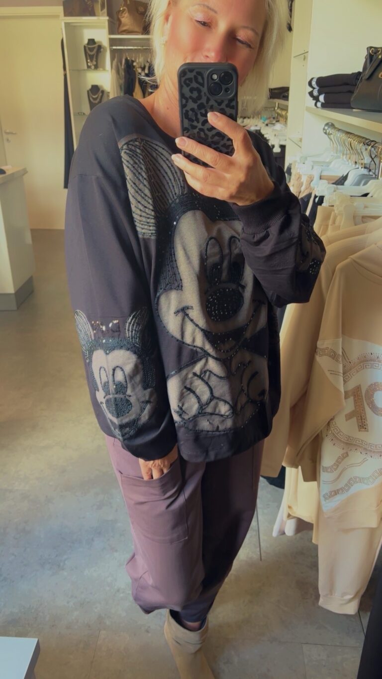Trendiger Pullover mit Micky Maus Motiv & Glitzerplättchen – Weiß oder Schwarz
