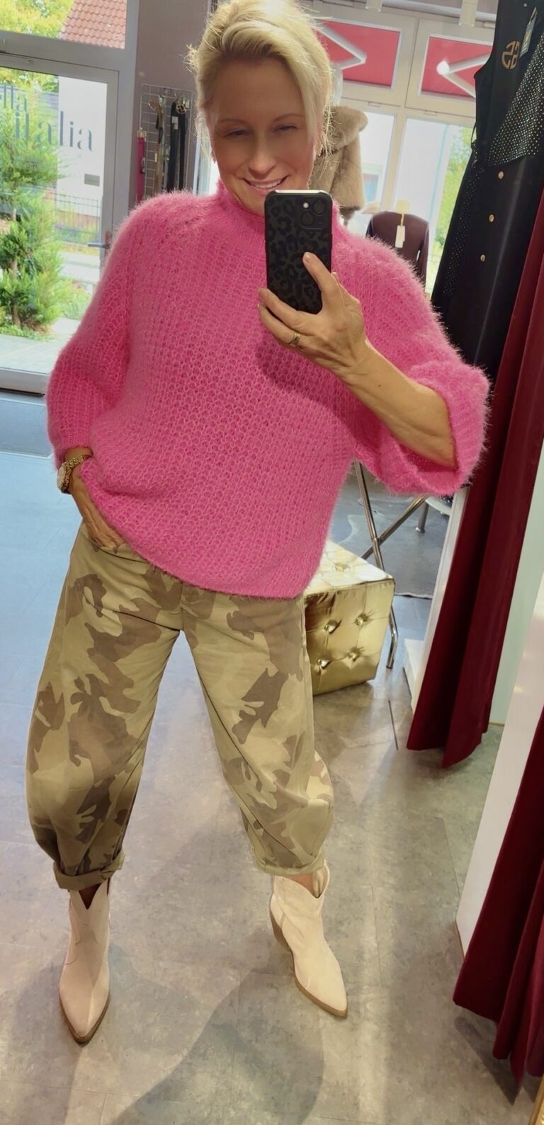 Cargohose Camouflage Beige mit Gürtel – Military Look