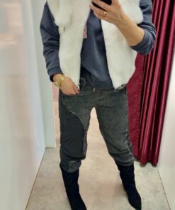 Elegante  Jogpants in Grau mit edlem Materialmix und Kontrastdetails